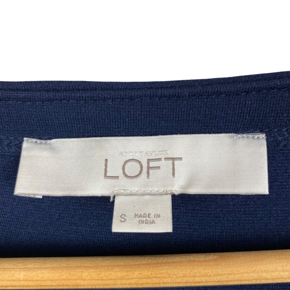 Loft Navy 3/4 Sleeve Black Lace Hem Knit Stretchy Blouse S Blue - Picture 6 of 10